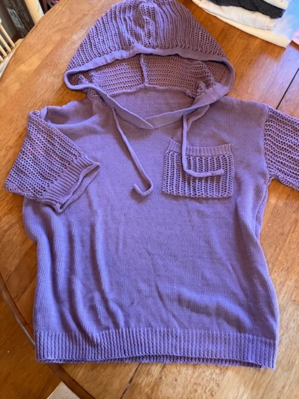 Purple Hooded Top with Sheer Sleeves